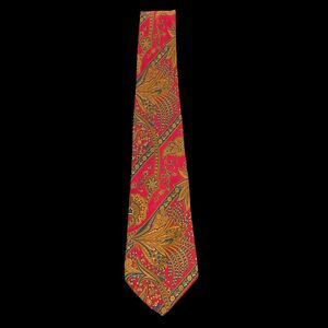 VTG Nina Ricci Paris 100% Silk Floral Jacquard Paisley Tie Mens Necktie Red Blue